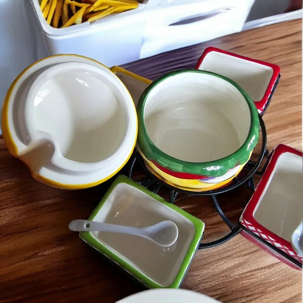 PIER 1 IMPORTS EARTHENWARE Hamburger Condiment Spinner Set